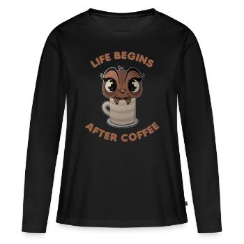 Hibou de café de nuit dans un gobelet - T-shirt manches longues Premium bio Femme - noir - Devant - Julia (174cm)