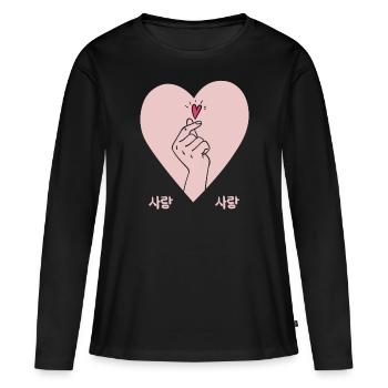 Doigts coeurs Signe Grand Coeur Coréen - T-shirt manches longues Premium bio Femme - noir - Devant - Julia (174cm)