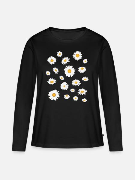 Gänseblümchen - Frauen Premium Bio Langarmshirt - Schwarz