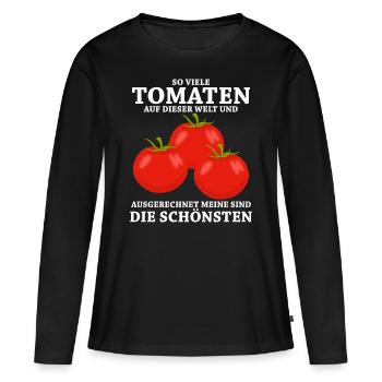 Tomaten Tomate Spruch - Frauen Premium Bio Langarmshirt - Schwarz - Vorne - Julia (174cm)