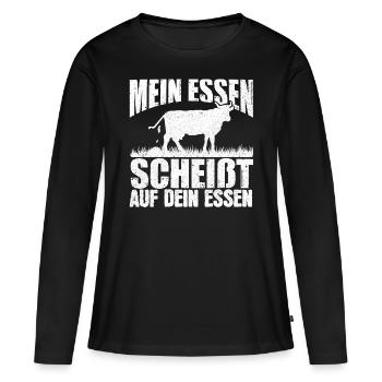 Fleischessen, Grillen BBQ, Anti Vegetarier - Frauen Premium Bio Langarmshirt - Schwarz - Vorne - Julia (174cm)