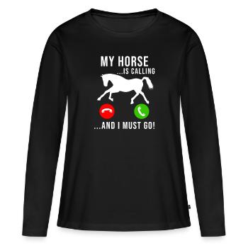 Cheval Appelez Les Chevaux Filles Drôles d’équitation étable - T-shirt manches longues Premium bio Femme - noir - Devant - Julia (174cm)