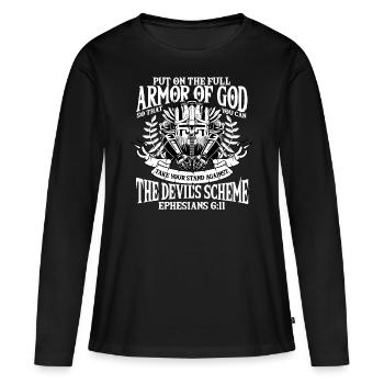 Armure de Dieu, Ephésiens 6:11, Verse de la Bible - T-shirt manches longues Premium bio Femme - noir - Devant - Julia (174cm)