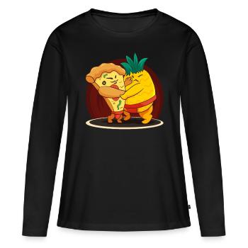Drôle japonais Sumo Ananas Hawaiian Pizza Amer - T-shirt manches longues Premium bio Femme - noir - Devant - Julia (174cm)