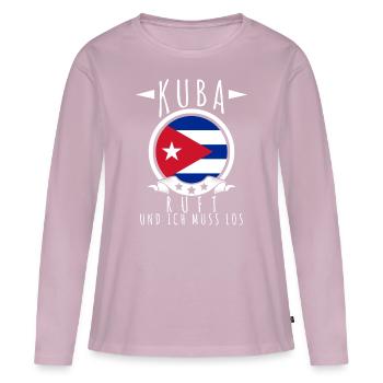 La Havane Cuba lance le drapeau de Cuba - T-shirt manches longues Premium bio Femme - rose poudré - Devant - Julia (174cm)