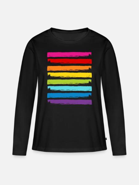 Regenbogen Farben Streifen LGBT LGBTQ Gay Pride - Frauen Premium Bio Langarmshirt - Schwarz