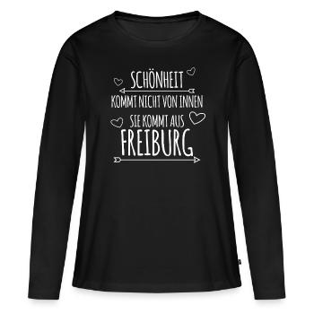 Freiburger Freiburgerin Freiburg - Frauen Premium Bio Langarmshirt - Schwarz - Vorne - Julia (174cm)