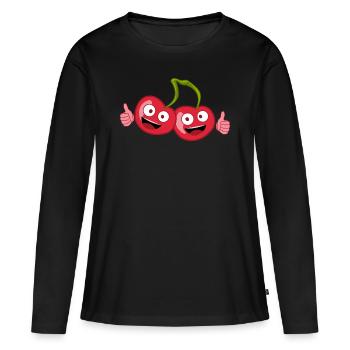 Cerises Pouce levé Cerises Cerise - T-shirt manches longues Premium bio Femme - noir - Devant - Julia (174cm)
