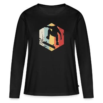 Skateboard Skateboard Rétro Rétro Skateboarder rétro - T-shirt manches longues Premium bio Femme - noir - Devant - Julia (174cm)