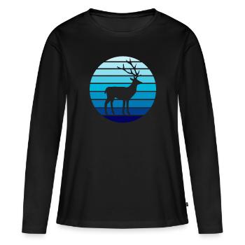 Cerf Cerfs Cerfs Rétro Vintage - T-shirt manches longues Premium bio Femme - noir - Devant - Julia (174cm)