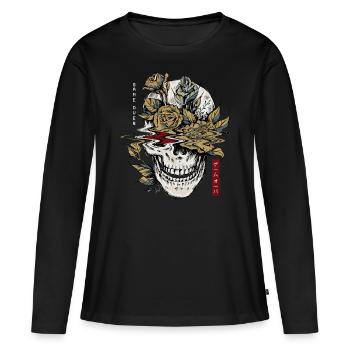 Edgy Crâne et Flowers Game Over Goth Vaporwave - T-shirt manches longues Premium bio Femme - noir - Devant - Julia (174cm)