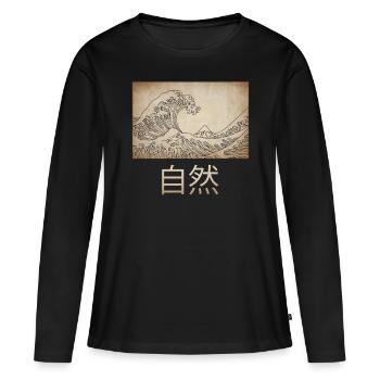 Dark Academia Aesthetic Great Wave Off Kanagawa - T-shirt manches longues Premium bio Femme - noir - Devant - Julia (174cm)