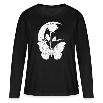 Motten Lune Rose Motte - T-shirt manches longues Premium bio Femme - noir - Devant - Julia (174cm)