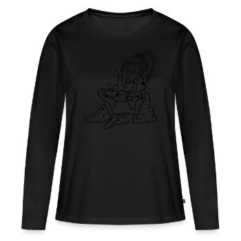 Vache dans la baignoire - T-shirt manches longues Premium bio Femme - noir - Devant - Julia (174cm)