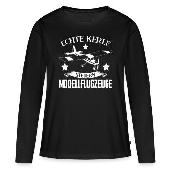 Modellflug Modellflugzeug Modellbauer - Frauen Premium Bio Langarmshirt - Schwarz - Vorne - Julia (174cm)