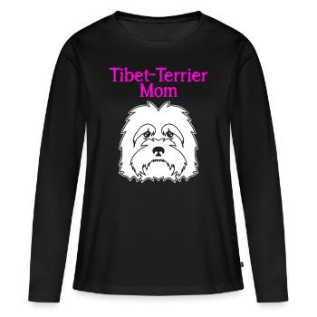 Terrier tibétain Maman Maman Terrier tibétain - T-shirt manches longues Premium bio Femme - noir - Devant - Julia (174cm)