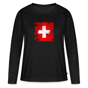Drapeau de la Suisse - T-shirt manches longues Premium bio Femme - noir - Devant - Julia (174cm)