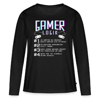 Logique de joueur lors du jeu Joueur de jeu Joueur joueur - T-shirt manches longues Premium bio Femme - noir - Devant - Julia (174cm)