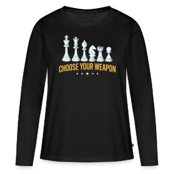 Échecs, joueur d’échecs, amateur d’échecs - T-shirt manches longues Premium bio Femme - noir - Devant - Julia (174cm)