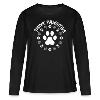 Denke Pawsitiv, Hundepfote - Frauen Premium Bio Langarmshirt - Schwarz - Vorne - Julia (174cm)