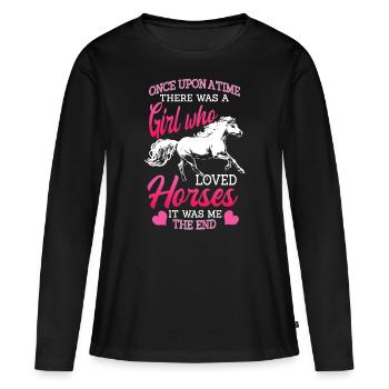 Cheval, chevaux, filles et chevaux - T-shirt manches longues Premium bio Femme - noir - Devant - Julia (174cm)