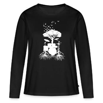 Schlagzeugerwurzeln, Drumsticks - Frauen Premium Bio Langarmshirt - Schwarz - Vorne - Julia (174cm)