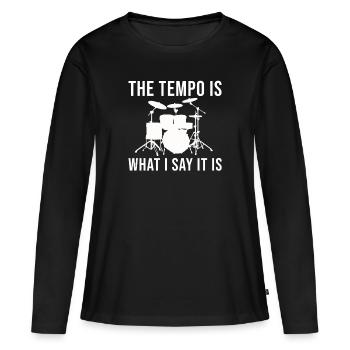 Batterie Le tempo est ce que je dis c’est batteur - T-shirt manches longues Premium bio Femme - noir - Devant - Julia (174cm)