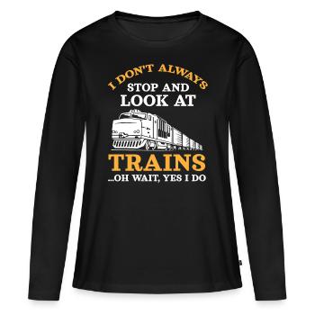 Trains, trains, amoureux des trains - T-shirt manches longues Premium bio Femme - noir - Devant - Julia (174cm)