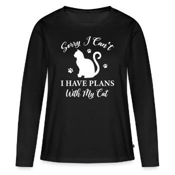 Désolé d’avoir des projets avec mon chat - Cat Lady - T-shirt manches longues Premium bio Femme - noir - Devant - Julia (174cm)