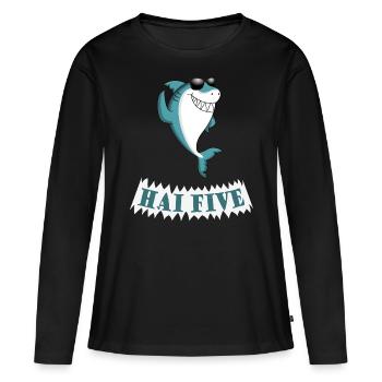 Haifisch High Five oder in dem Fall: HAI FIVE! - Frauen Premium Bio Langarmshirt - Schwarz - Vorne - Julia (174cm)