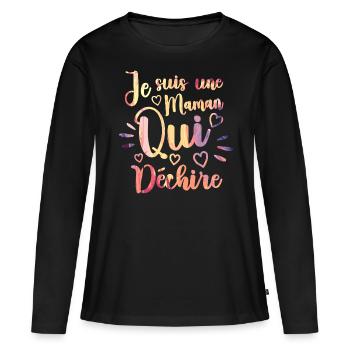 Je Suis Une Maman Qui Déchire Cadeau Drôle Maman - T-shirt manches longues Premium bio Femme - noir - Devant - Julia (174cm)