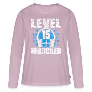 Level 15 Unlocked Birthday Gift 15 Years - Women's Premium Organic Long Sleeve Shirt - dusky pink - Front - Julia (174cm)