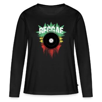 Musique Reggae Vinyle et Couleurs Vert Jaune Rouge - T-shirt manches longues Premium bio Femme - noir - Devant - Julia (174cm)