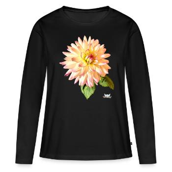 Fleurs de chrysanthèmes blanc jaunâtre avec un bord violet - T-shirt manches longues Premium bio Femme - noir - Devant - Julia (174cm)