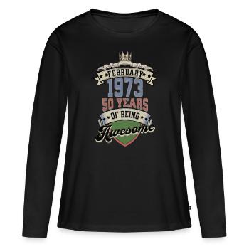 Cadeau d’anniversaire femme 50 ans Février 1973 - T-shirt manches longues Premium bio Femme - noir - Devant - Julia (174cm)