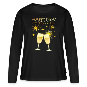 Bonne année avec coupe de et feux d’artifice - T-shirt manches longues Premium bio Femme - noir - Devant - Julia (174cm)