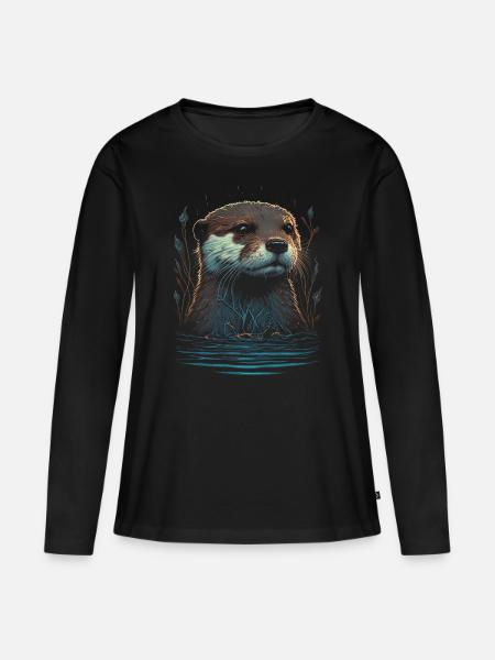 Otter Seeotter - Frauen Premium Bio Langarmshirt - Schwarz