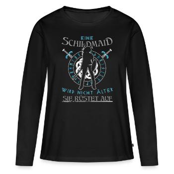 Schildmaid - Geburtstag - wird nicht älter - Frauen Premium Bio Langarmshirt - Schwarz - Vorne - Julia (174cm)