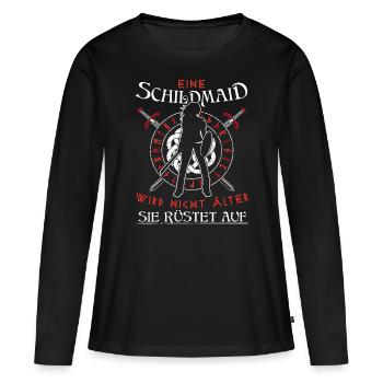 Schildmaid - Geburtstag - wird nicht älter - Frauen Premium Bio Langarmshirt - Schwarz - Vorne - Julia (174cm)