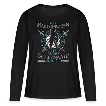 Schildmaid - Geburtstag - Zur Schildmaid gereift - Frauen Premium Bio Langarmshirt - Schwarz - Vorne - Julia (174cm)