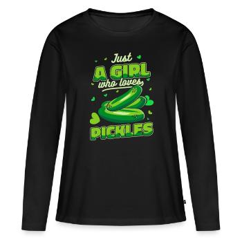 Concombre Concombre Concombre Concombre Aneth alimentaire - T-shirt manches longues Premium bio Femme - noir - Devant - Julia (174cm)