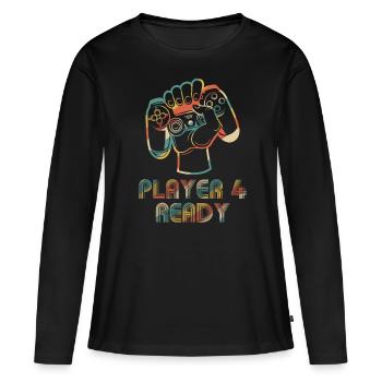 Player 4 Ready in Combo mit Spieler 1, 2 - Frauen Premium Bio Langarmshirt - Schwarz - Vorne - Julia (174cm)