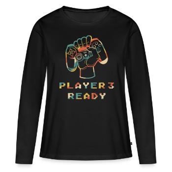 Player 3 Ready in Kombination mit - Frauen Premium Bio Langarmshirt - Schwarz - Vorne - Julia (174cm)