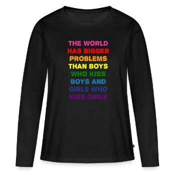 Jungs, die Jungs küssen Gay Pride - Frauen Premium Bio Langarmshirt - Schwarz - Vorne - Julia (174cm)