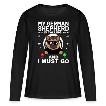 Mein Deutscher Schäferhund ruft und ich muss gehen - Frauen Premium Bio Langarmshirt - Schwarz - Vorne - Julia (174cm)