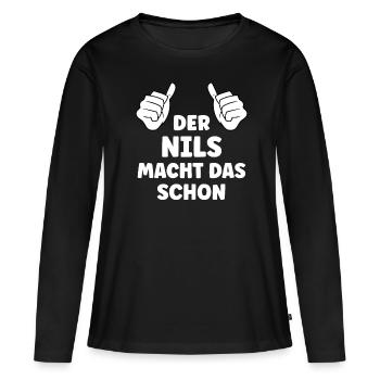 Nils Lustiger Spruch Vorname Name Nils - Frauen Premium Bio Langarmshirt - Schwarz - Vorne - Julia (174cm)