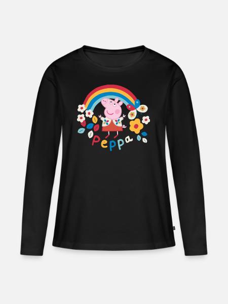Peppa Wutz Regenbogen Rainbow - Frauen Premium Bio Langarmshirt - Schwarz