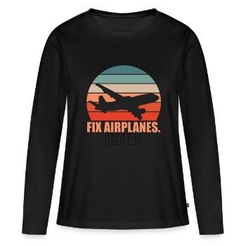 Réparer les avions - T-shirt manches longues Premium bio Femme - noir - Devant - Julia (174cm)