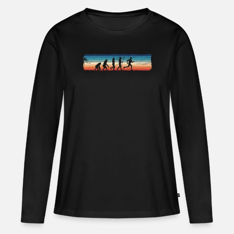 Retro Jogger Runner Evolution – Lustiger - Frauen Premium Bio Langarmshirt - Schwarz
