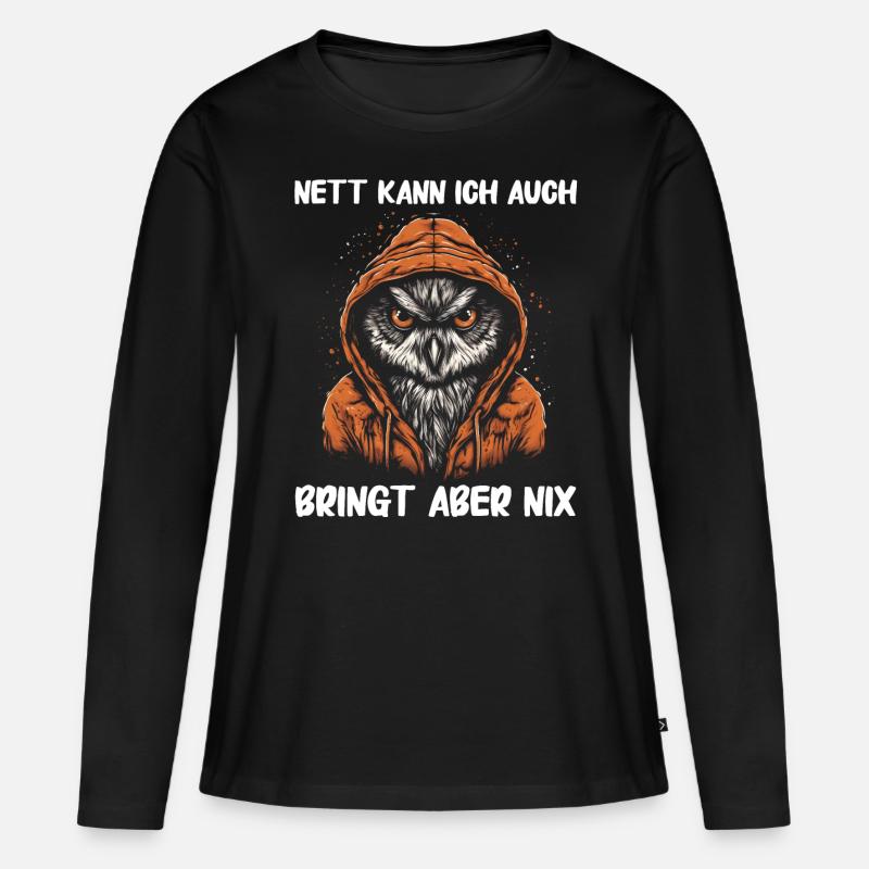 Nachteule Eule Eulen Vogel - Frauen Premium Bio Langarmshirt - Schwarz